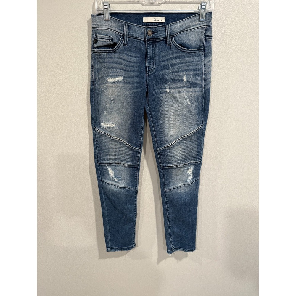 Kancan Skinny Jeans Women's 7/27 Blue‎ Denim Distressed Medium Wash 5 Pocket